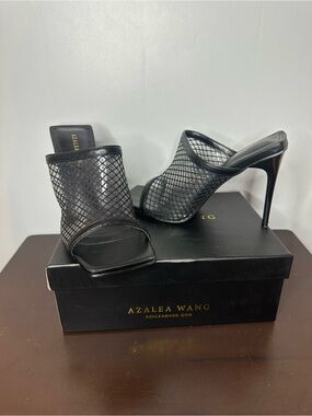 Azalea Wang Women’s Black Mesh High Heel Mules